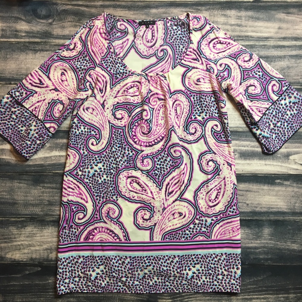 Glam Tunic Dress Paisley Large Cut Out Shoulders - Picture 1 of 8